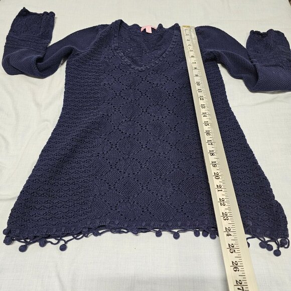 Lilly Pulitzer Athena Crochet Pullover Tunic Sweater Women Size M Blue - Picture 10 of 11